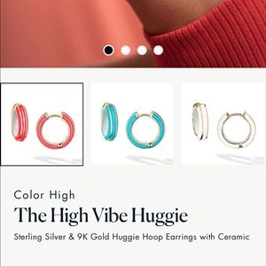 Cast sterling silver + 9K gold hoop earrings with red ceramic. New & never worn